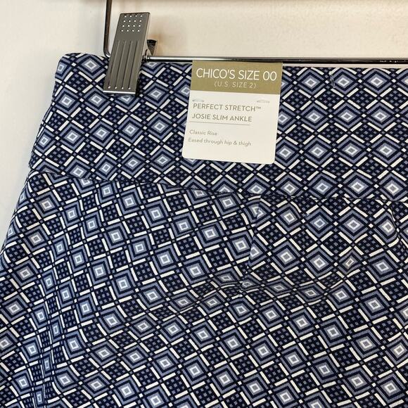 Chicos Josie Slim Ankle Perfect stretch Blue Diamond Classic Crop Pants 00 2 new - Picture 10 of 14